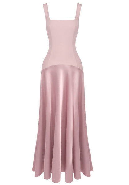 Elegant Square Neck Open Back Sleeveless Two Tone Satin A Line Maxi Prom Dress
