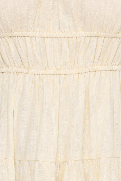 Elegant Square Neck Ruffle Sleeve Smocked Waist Tiered Midi Prom Dress For Formal Evening Wedding Guest Bridesmaid Cocktail Party