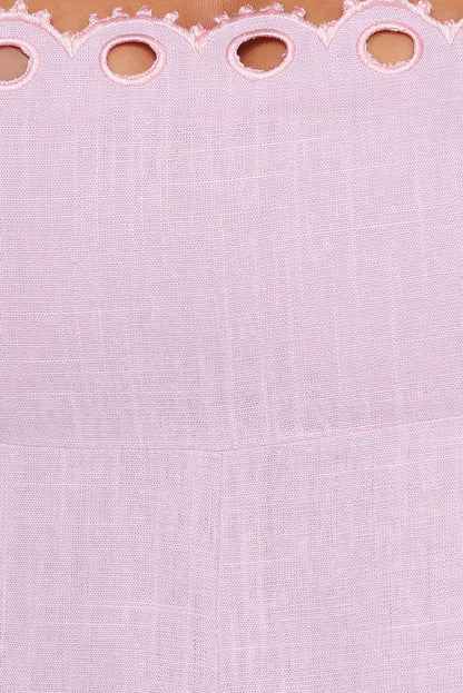 Elegant Square Neck Sleeveless Eyelet Trim Linen Blend Maxi Prom Dress For Formal Evening Wedding Guest Bridesmaid Cocktail Party