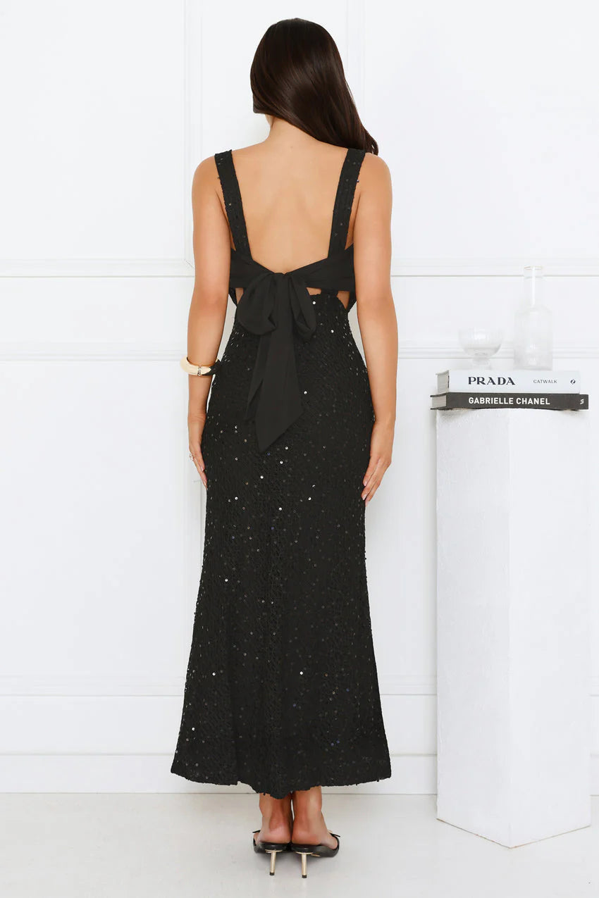 Elegant Square Neckline Sleeveless Open Back Bow Detail Sequin Embellished Mermaid Maxi Evening Dress For Formal Evening Prom Wedding Guest Bridesmaid Cocktail Party Gala