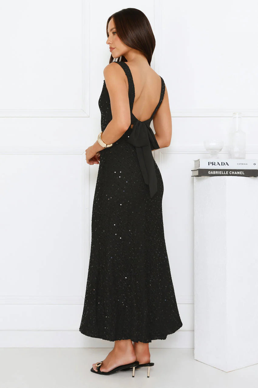 Elegant Square Neckline Sleeveless Open Back Bow Detail Sequin Embellished Mermaid Maxi Evening Dress For Formal Evening Prom Wedding Guest Bridesmaid Cocktail Party Gala