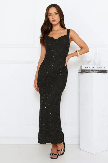 Elegant Square Neckline Sleeveless Open Back Bow Detail Sequin Embellished Mermaid Maxi Evening Dress For Formal Evening Prom Wedding Guest Bridesmaid Cocktail Party Gala