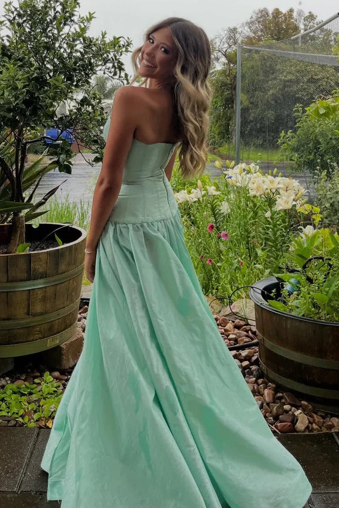 Elegant Strapless Corset Bodice A Line Maxi Prom Dress For Formal Evening Wedding Guest
