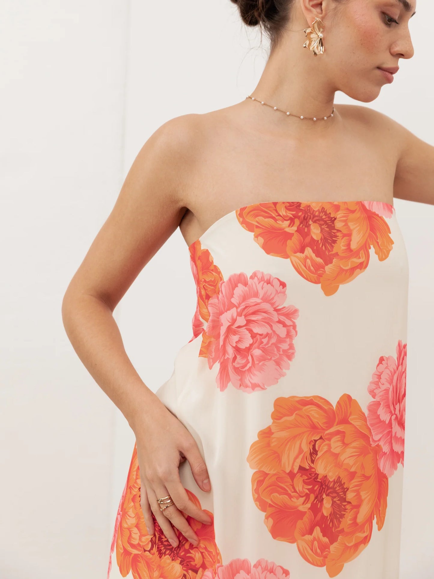 Elegant Strapless Floral Print Tiered Ruffle Maxi Prom Dress For Formal Evening Gala Wedding Guest Bridesmaid
