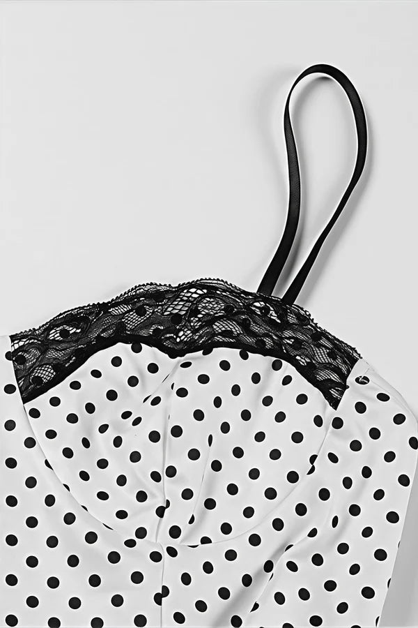 Elegant Strapless Lace Trim Polka Dot Corset Bodice A Line Maxi Prom Dress For Wedding Guest Bridal Shower Formal Evening