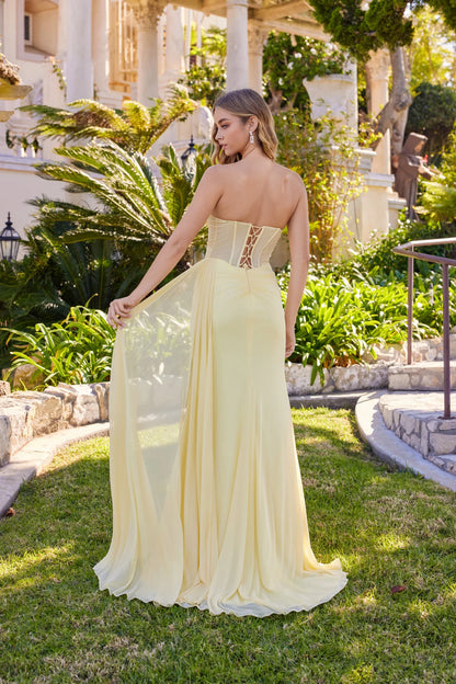 Elegant Strapless Sweetheart Neck Mesh Corset Lace Up Back High Slit Mermaid Maxi Prom Dress For Formal Evening Gala Wedding Guest Bridesmaid