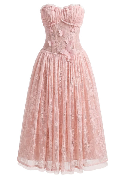 Elegant Strapless Sweetheart Neck Open Back Lace Up Corset Lace A Line Midi Prom Dress