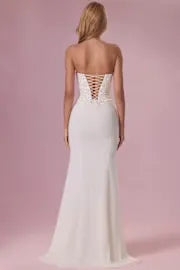 Elegant Strapless Sweetheart Neck Open Back Lace Up Detail Beaded Sequin Mermaid Maxi Evening Dress For Formal Evening Prom Wedding Guest Bridesmaid Cocktail Party Gala