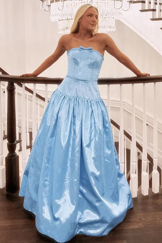 Elegant Strapless Sweetheart Neckline Corset Back Bow Detail Organza Ball Gown Maxi Evening Dress For Formal Evening Prom Wedding Guest Bridesmaid Gala