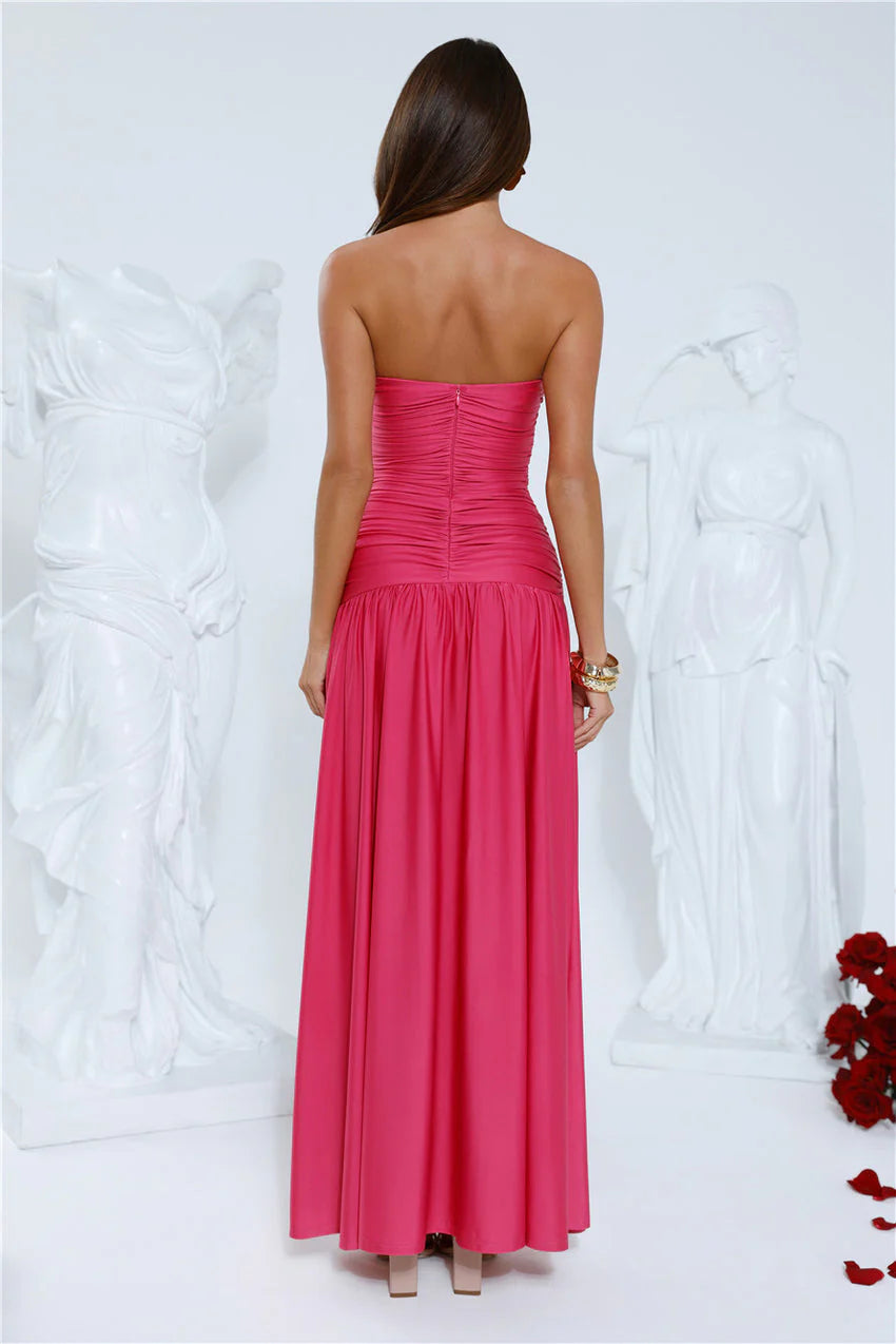 Elegant Strapless Sweetheart Neckline Ruched Bodice 3D Rose Flower Detail Cutout Waist A Line Maxi Evening Dress For Formal Evening Prom Wedding Guest Bridesmaid Cocktail Party Gala