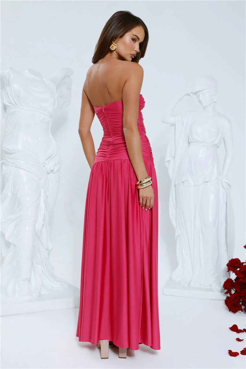 Elegant Strapless Sweetheart Neckline Ruched Bodice 3D Rose Flower Detail Cutout Waist A Line Maxi Evening Dress For Formal Evening Prom Wedding Guest Bridesmaid Cocktail Party Gala