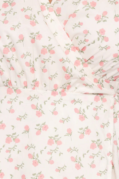 Elegant V Neck Puff Sleeve Floral Print Wrap Midi Prom Dress For Formal Evening Wedding Guest Bridesmaid Cocktail Party