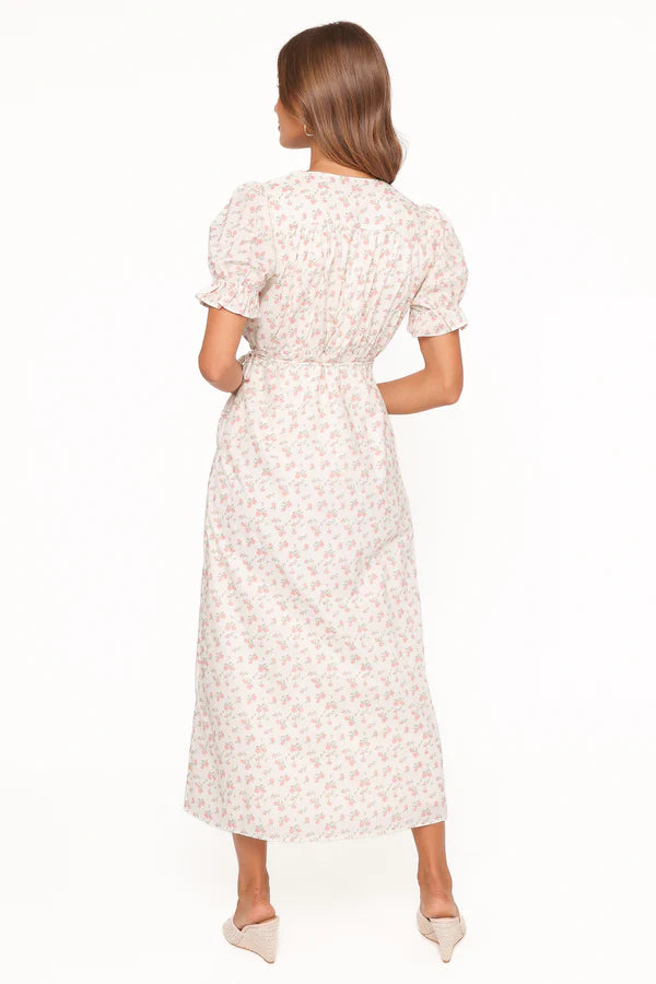 Elegant V Neck Puff Sleeve Floral Print Wrap Midi Prom Dress For Formal Evening Wedding Guest Bridesmaid Cocktail Party