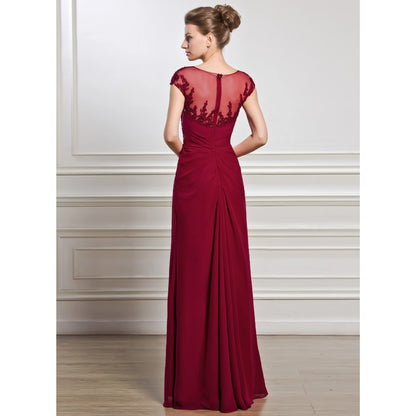 Elegant A-Line Bateau Cap Sleeve Beaded Burgundy Mother of the Bride Gown
