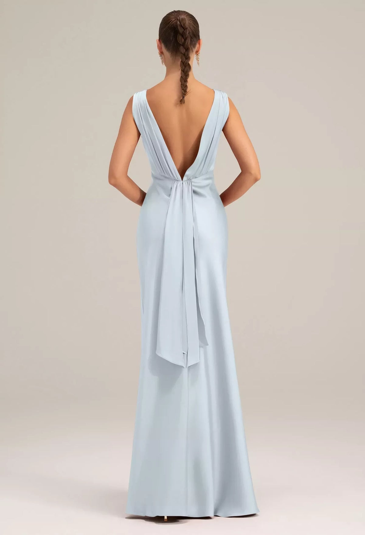 Elegant A-Line Bateau Sleeveless Backless Pleated Blue Maxi Bridesmaid Dress Women