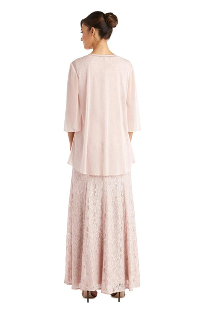 Elegant A-Line Beaded Lace Blush Pink Floor-Length Mother of the Bride Gown