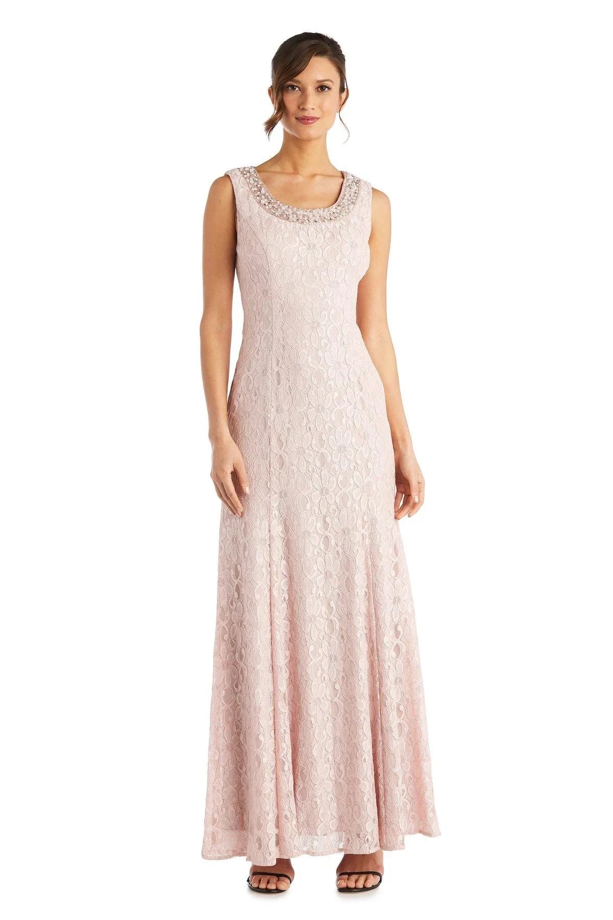 Elegant A-Line Beaded Lace Blush Pink Floor-Length Mother of the Bride Gown