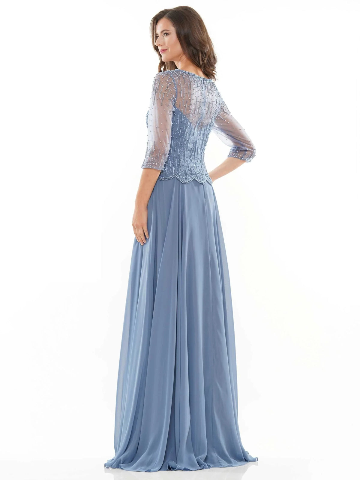 Elegant A-Line Beaded Three-Quarter Sleeve Dusty Blue Mother of the Bride Gown