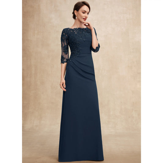 Elegant A-Line Boat Neck 3/4 Sleeve Navy Blue Mother Of The Bride Gown