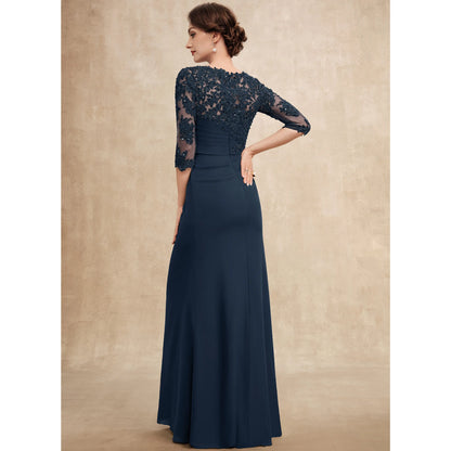 Elegant A-Line Boat Neck 3/4 Sleeve Navy Blue Mother Of The Bride Gown