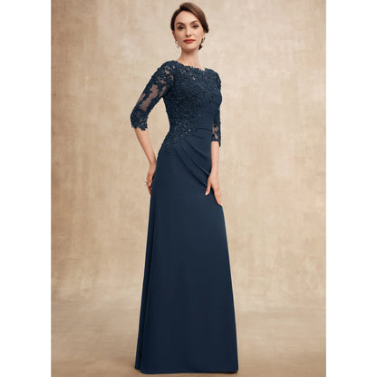 Elegant A-Line Boat Neck 3/4 Sleeve Navy Blue Mother Of The Bride Gown