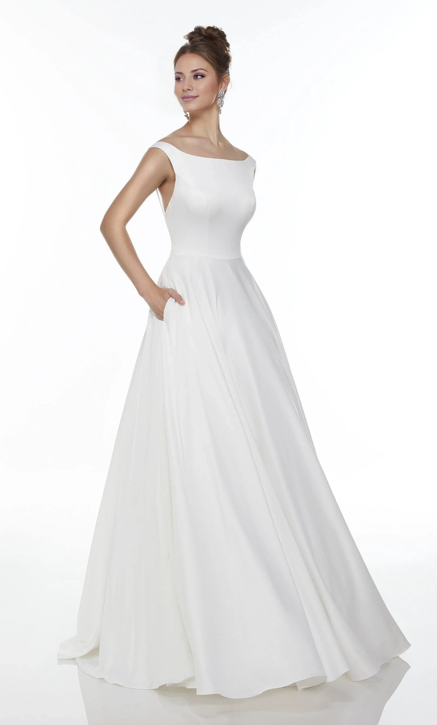 Elegant A-Line Boat Neck Cap Sleeve Modern White Floor-Length Wedding Gown