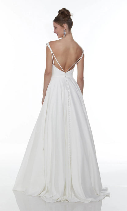 Elegant A-Line Boat Neck Cap Sleeve Modern White Floor-Length Wedding Gown