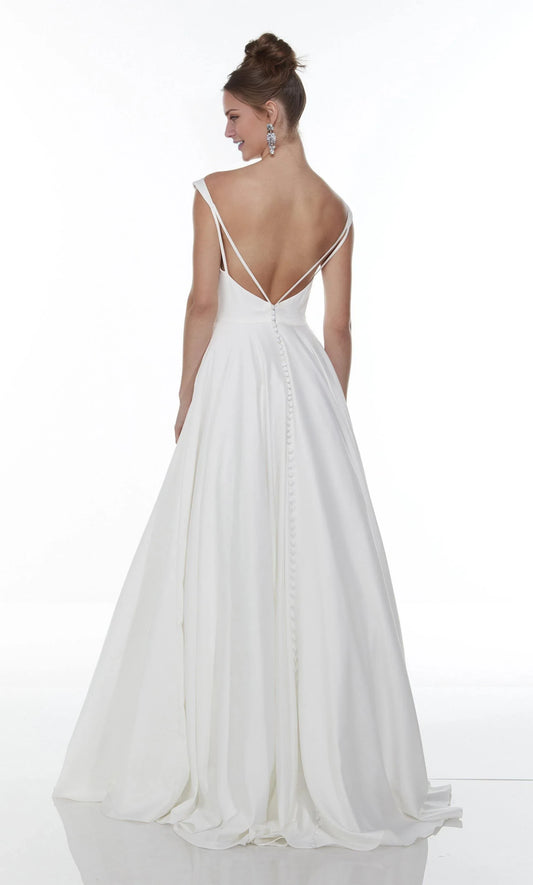 Elegant A-Line Boat Neck Cap Sleeve Modern White Floor-Length Wedding Gown