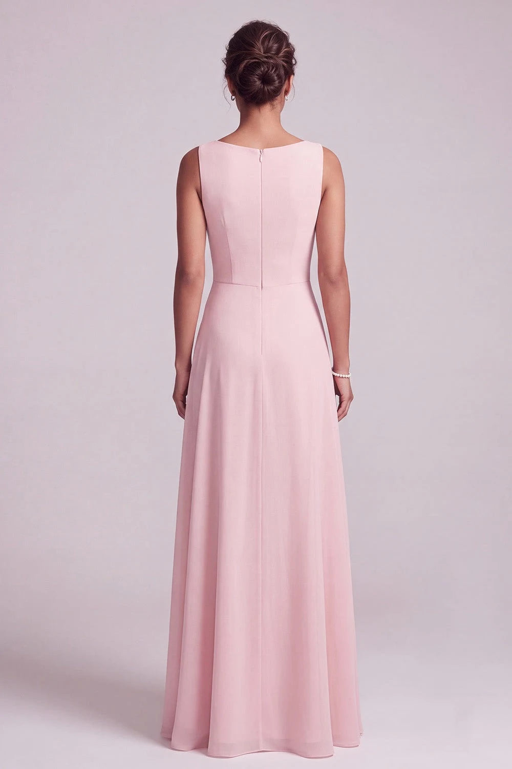 Elegant A-Line Boat Neck Cape Beaded Blush Pink Floor-Length Prom Dress