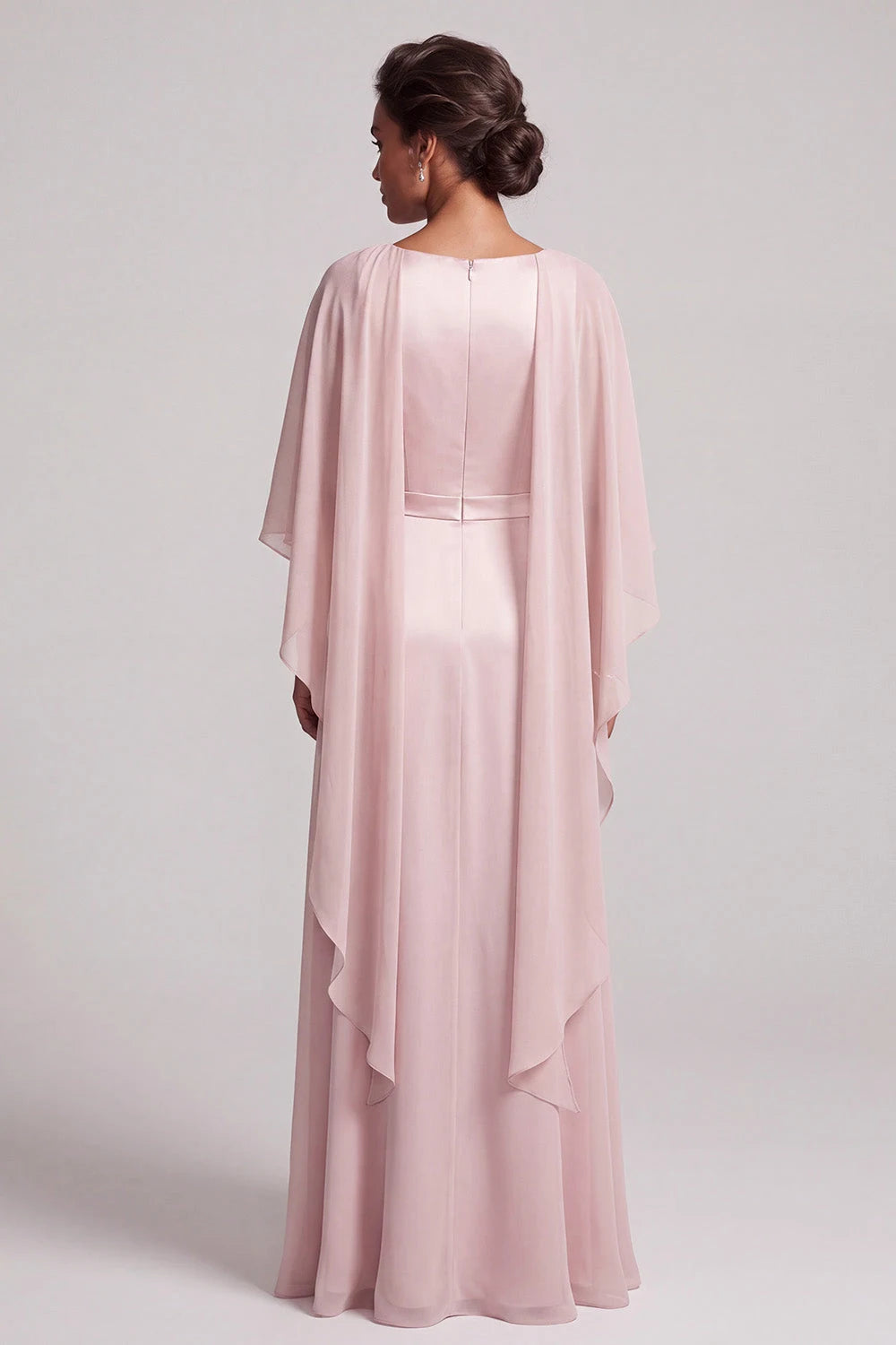 Elegant A-Line Boat Neck Cape Sleeve Beaded Blush Pink Long Prom Gown