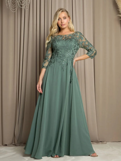 Elegant A-Line Boat Neck Embroidered Sage Green Mother of the Bride Dress