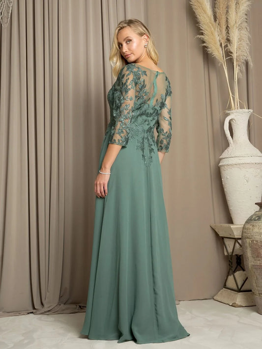 Elegant A-Line Boat Neck Embroidered Sage Green Mother of the Bride Dress