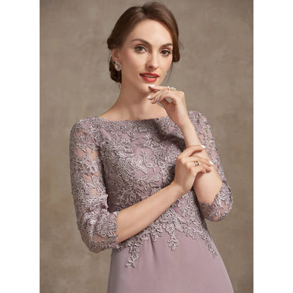 Elegant A-Line Boat Neck Lace Mauve Floor-Length Mother of the Bride Gown