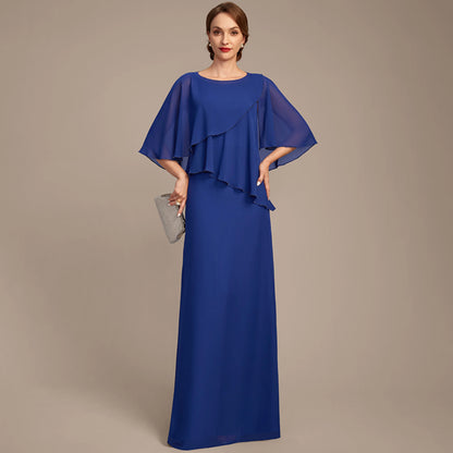 Elegant A-Line Boat Neck Layered Royal Blue Floor-Length Mother of the Bride Gown