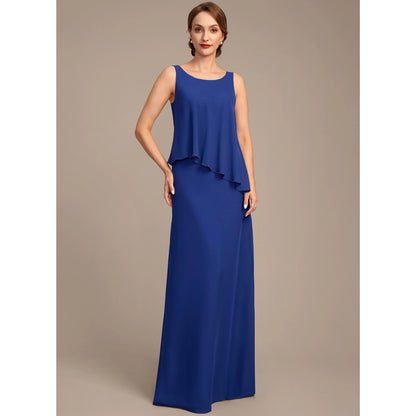 Elegant A-Line Boat Neck Layered Royal Blue Floor-Length Mother of the Bride Gown