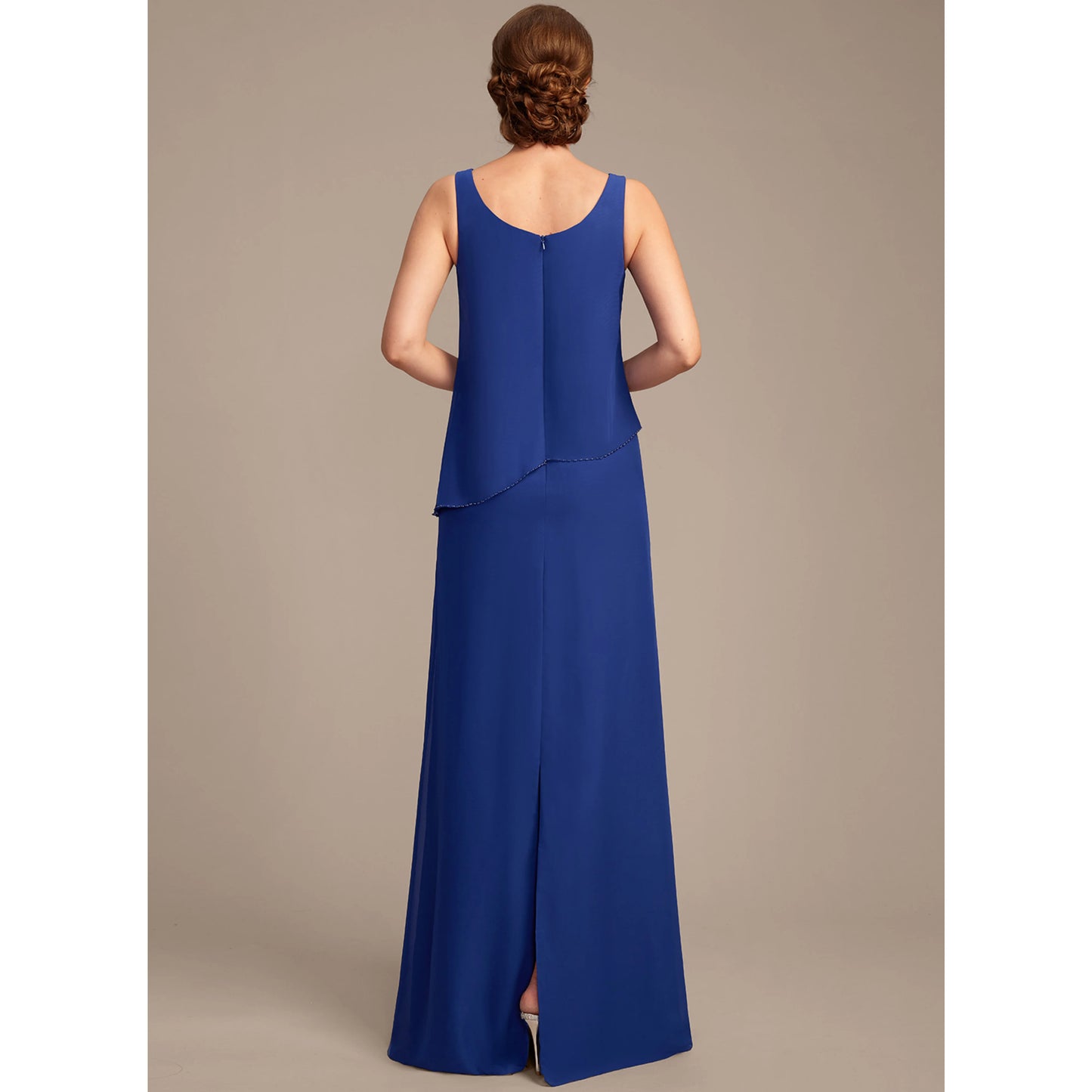 Elegant A-Line Boat Neck Layered Royal Blue Floor-Length Mother of the Bride Gown