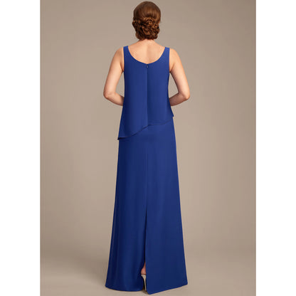 Elegant A-Line Boat Neck Layered Royal Blue Floor-Length Mother of the Bride Gown