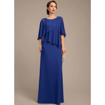 Elegant A-Line Boat Neck Layered Royal Blue Floor-Length Mother of the Bride Gown