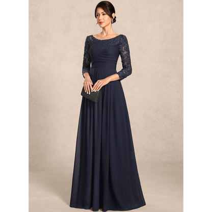 Elegant A-Line Boat Neck Long Sleeve Beaded Navy Mother of the Bride Gown