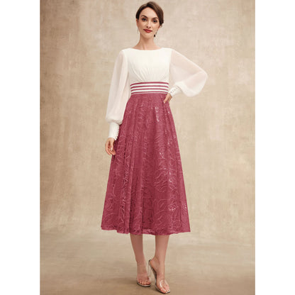 Elegant A-Line Boat Neck Long Sleeve Two-Tone Sequin Mother of the Bride Dress