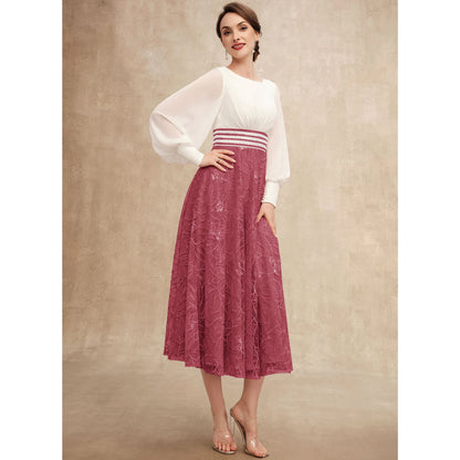 Elegant A-Line Boat Neck Long Sleeve Two-Tone Sequin Mother of the Bride Dress