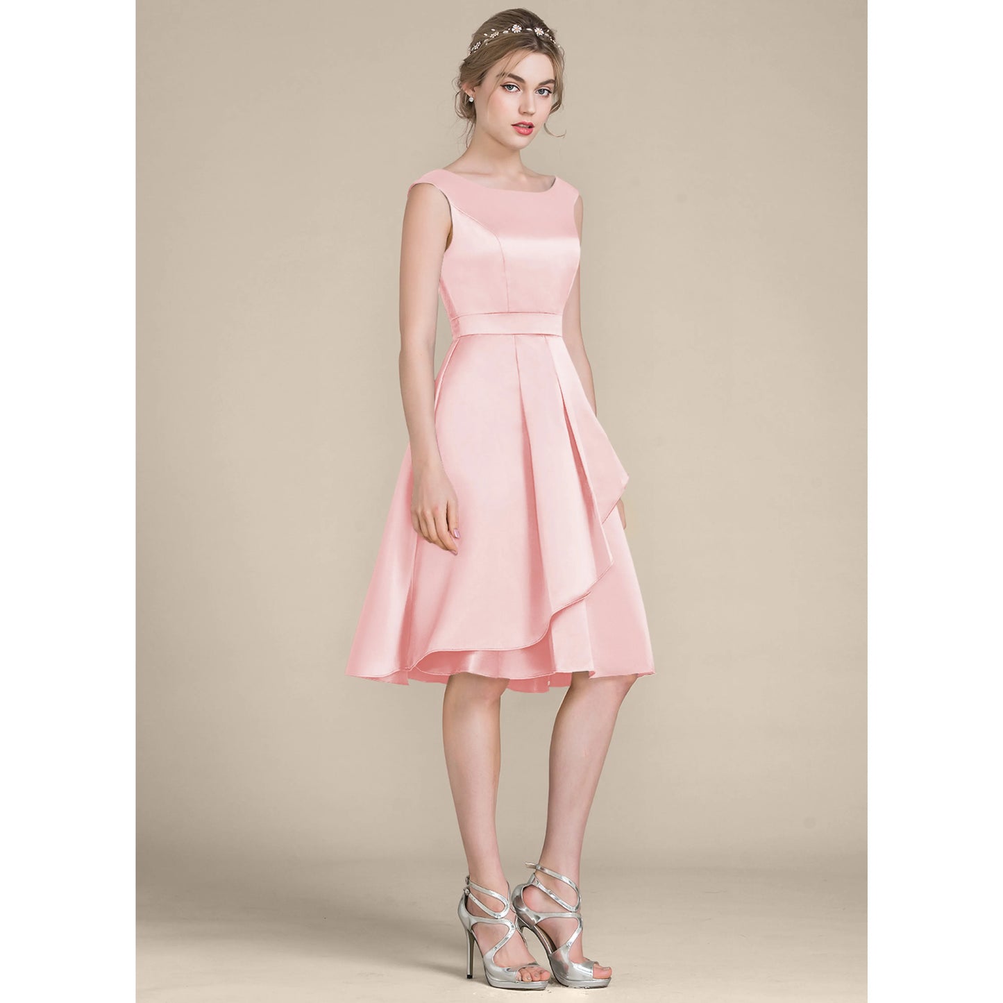 Elegant A-Line Boat Neck Sleeveless Charming Pink Knee-Length Homecoming Dress for Women