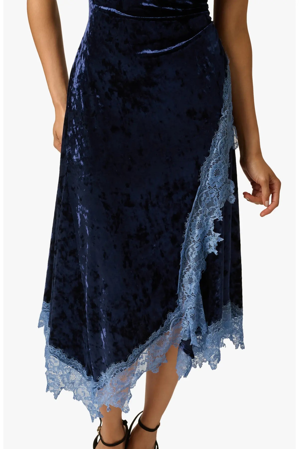 Elegant A-Line Boat Neck Sleeveless Crushed Velvet Asymmetrical Navy Blue Midi Evening Dress