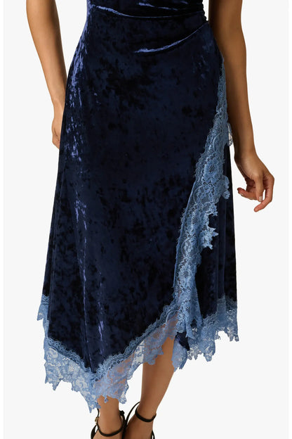 Elegant A-Line Boat Neck Sleeveless Crushed Velvet Asymmetrical Navy Blue Midi Evening Dress