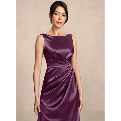 Elegant A-Line Boat Neck Sleeveless Draped Plum Floor-Length Mother Of The Bride Dress