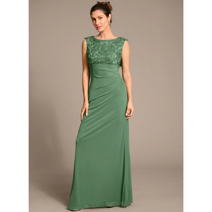 Elegant A-Line Boat Neck Sleeveless Embellished Sage Green Floor-Length Mother of the Bride Dress