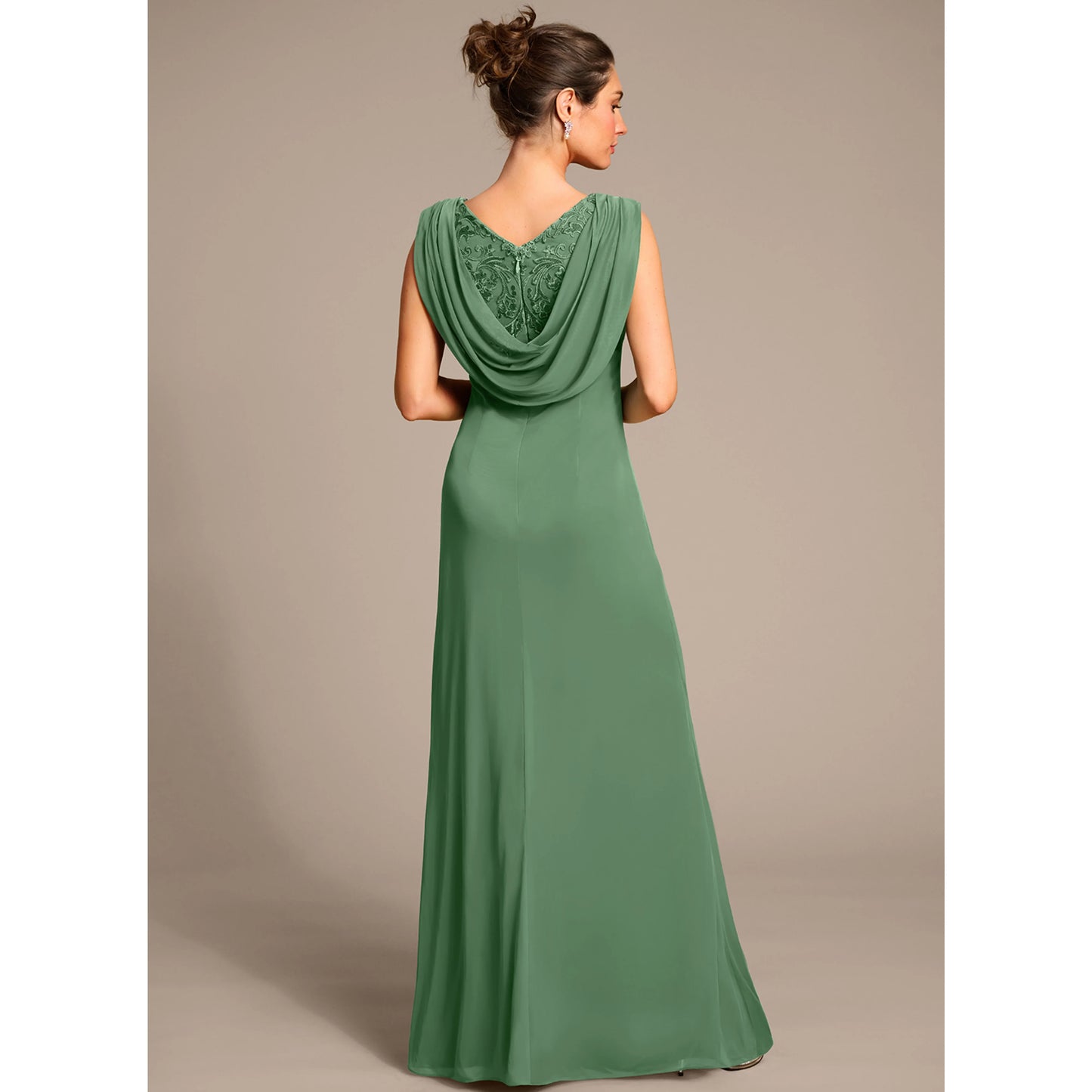 Elegant A-Line Boat Neck Sleeveless Embellished Sage Green Floor-Length Mother of the Bride Dress