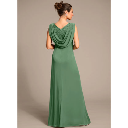 Elegant A-Line Boat Neck Sleeveless Embellished Sage Green Floor-Length Mother of the Bride Dress