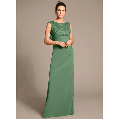 Elegant A-Line Boat Neck Sleeveless Embellished Sage Green Floor-Length Mother of the Bride Dress