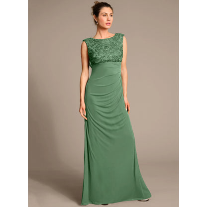 Elegant A-Line Boat Neck Sleeveless Embellished Sage Green Floor-Length Mother of the Bride Dress
